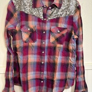 BKE Multicolor Plaid Shirt with Silver Accents